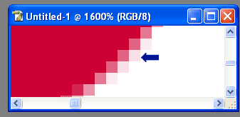 Magnifed red circle showing the pixels